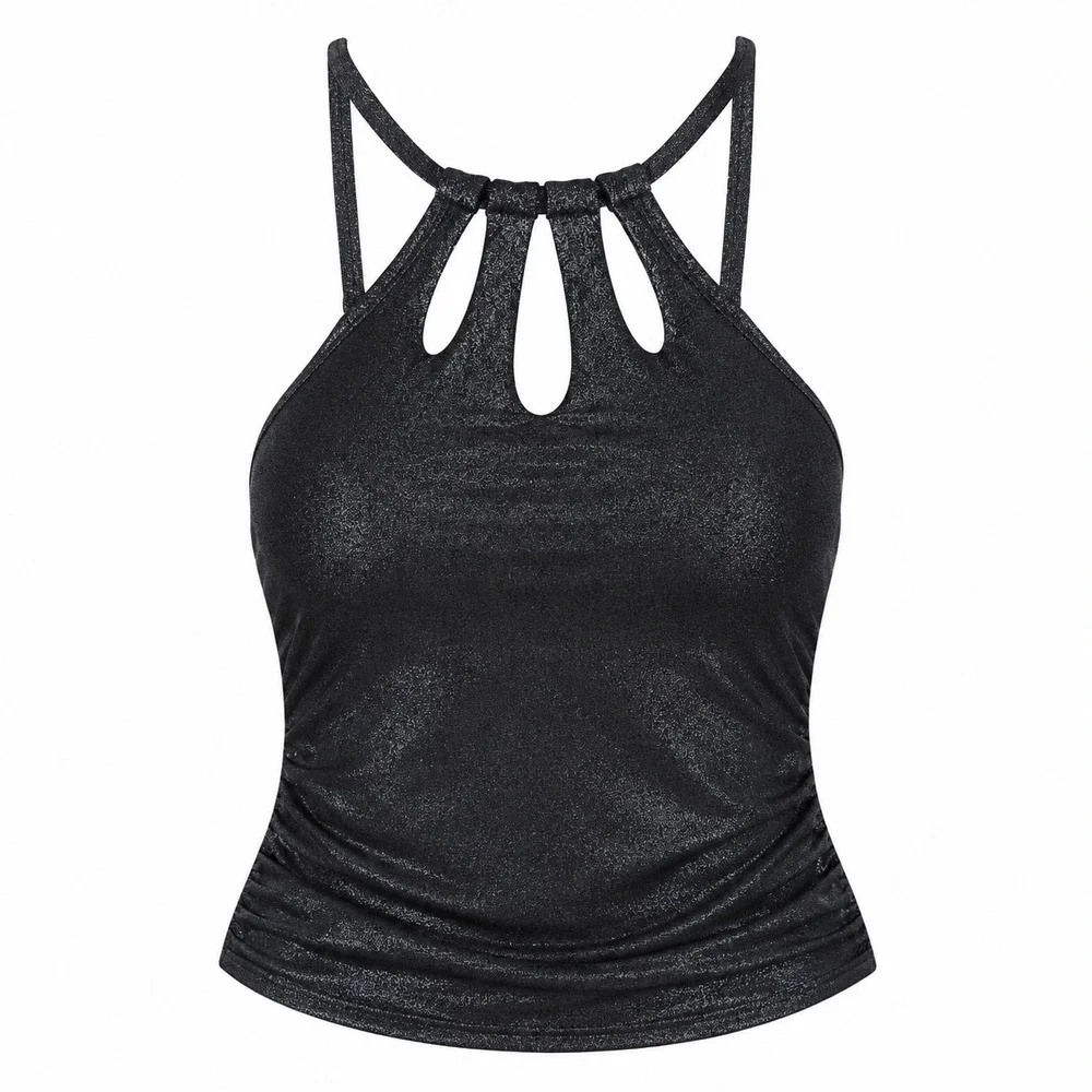 Freshwater NWT Keyhole Tankini Top Medium Black Shimmer‎ pool party beach resort